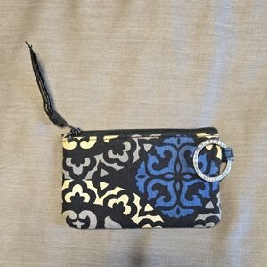 Vera Bradley Black and Blue Wristlet Clutch with Elegant Pattern